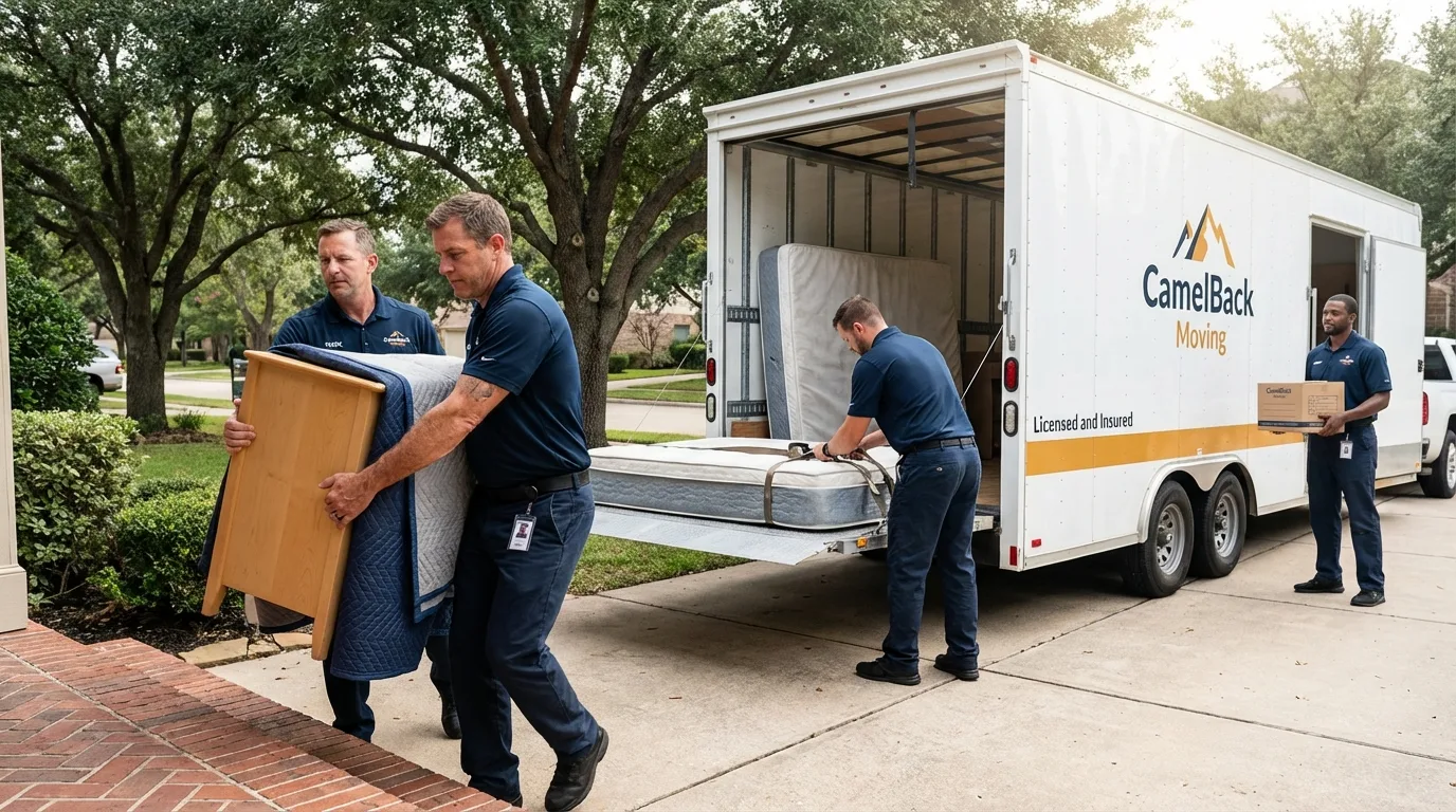 Crew loading residential truck for cross-state move from Flushing, MI
