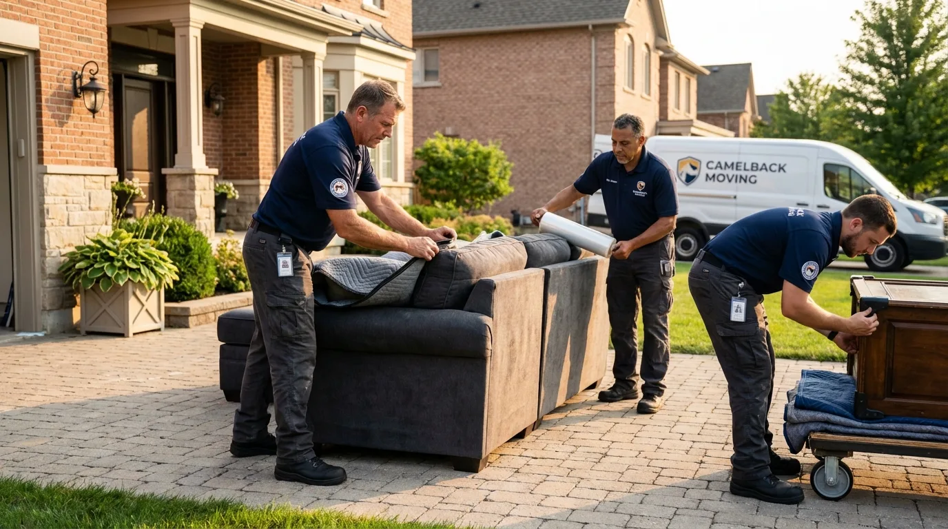 Large estate moving crew wrapping furniture in Flushing, MI